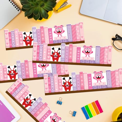 BeYumi Monster Bookshelf Border Trim - 65ft Back to School Monster Pink Books Rolled Border Trim Fun Monsters Pink Bookshelf Bulletin Board Set Library Classroom Office Chalkboard Party Decoration - style: Monster Pink Bookshelf