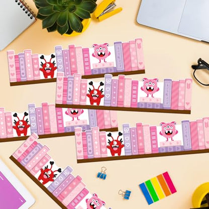 BeYumi Monster Bookshelf Border Trim - 65ft Back to School Monster Pink Books Rolled Border Trim Fun Monsters Pink Bookshelf Bulletin Board Set Library Classroom Office Chalkboard Party Decoration - style: Monster Pink Bookshelf