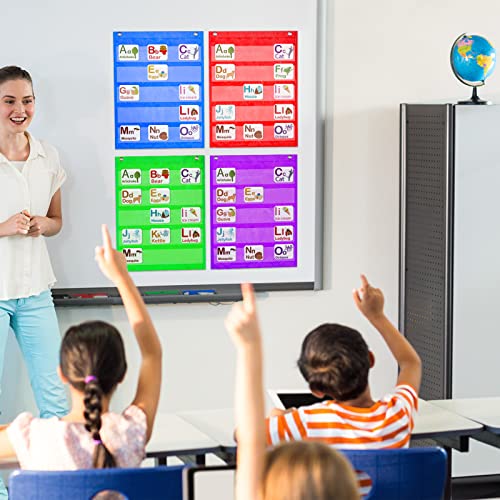 Lincia 6 Pcs Classroom Magnetic Pocket Chart Squares Teacher Small Mini Pocket Chart Organizer Back to School Resources for Homeschool Schedule Activities, 6 Colors(17.7 x 14 Inch)