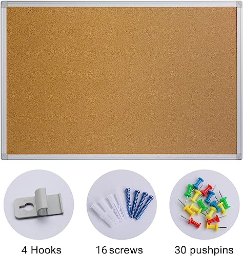2-Pack Cork Board Bulletin Board 20 x 30 Inches, Silver Aluminium Framed Corkboard, Office Board for Wall Cork, Large Wall Mounted Notice Pin Board with 32 Pins - size: 2 Pack 20" x 30"