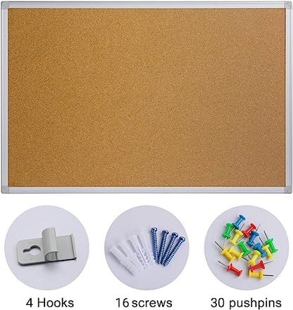 2-Pack Cork Board Bulletin Board 20 x 30 Inches, Silver Aluminium Framed Corkboard, Office Board for Wall Cork, Large Wall Mounted Notice Pin Board with 32 Pins - size: 2 Pack 20" x 30"