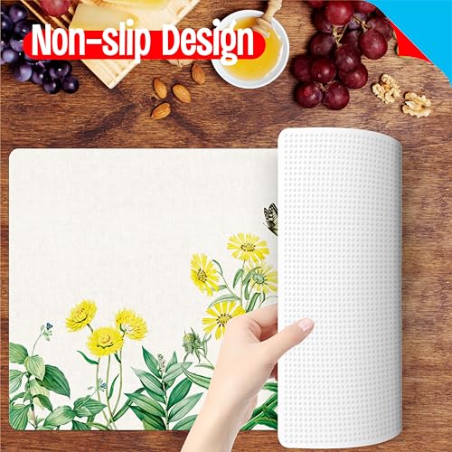 6 Pack Elegant Placemats, Non-Slip Washable, Reusable Placemat - Plants, Flowers Birds, Nature Theme Placemats for Home, Office, Restaurant, Dining Table, Adults, Kids, - style: Flowers Birds