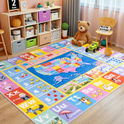 Kids Rugs for Playroom - Soft & Non-Slip 4x5 Feet Educational Rug for Learning ABC Alphabet, Numbers, Shapes & Map, Washable Classroom Rug for Toddler Nursery & Kids Room Decor - color: Abc Rug, size: 4x5 Feet