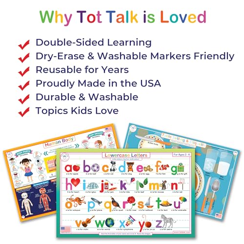 Tot Talk Asia Educational Placemat for Kids – Made in USA – Durable, Double-Sided Placemat Countries, Capitals, Flags, Waterways, Landmarks & Memory Activities – Waterproof Wipeable, 17.5” x 11.5” - color: Asia
