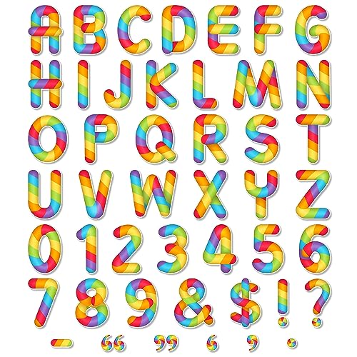 Faccito 176 Pcs Candyland Bulletin Board Letters 4.3 Inch Large Colorful Classroom Chalkboard Letters Combo Alphabet Numbers Symbol Cutouts for School Classroom Decor(Rainbow Style) - style: Rainbow Style