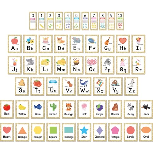 57 Pcs Alphabet for Classroom Wall ABC Alphabet Poster Letters Number line Colors Shapes Wall Chart Cards Bulletin Board Decorations for Back to School Classroom Decor(Varsity Letter) - style: Varsity Letter