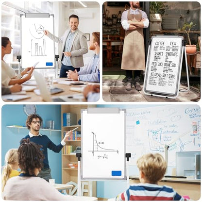 MaxGear Easel Whiteboard with Stand, 36" x 24" Double-Sided Dry Erase Board Flip Chart, Height Adjustable,Foldable, Portable for Home Office Classroom Teaching - size: 24"W x 36"H, style: Silver Frame