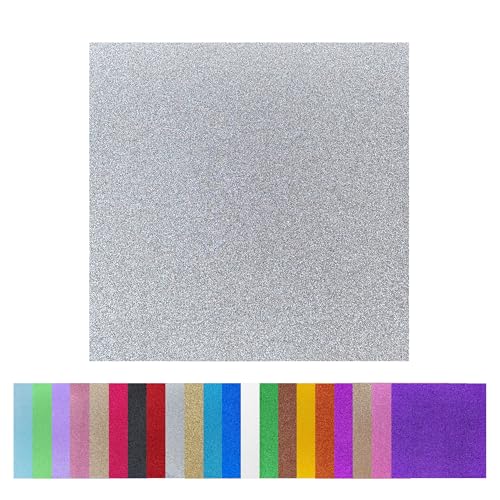YZH Crafts Glitter Cardstock Paper, No-Shed Shimmer Glitter Papers, Cut Craft and DIY Projects Card stock, Sparkly Paper for Card Making, 12 x 12 Inch, 10 Sheets, 250 GSM (Sliver)