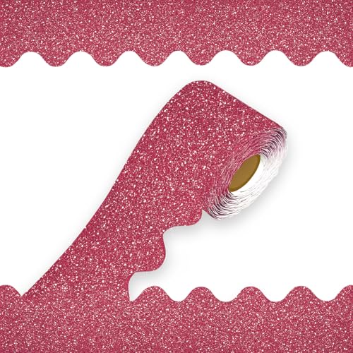 69Feet Bulletin Board Borders, Board Trims Shiny Decorative Border Trims Sparkle,Classroom Decor,Poster Board, Whiteboard, Wall Decoration,Party, Decoration with Classroom Border(Red) ﻿ - color: Red
