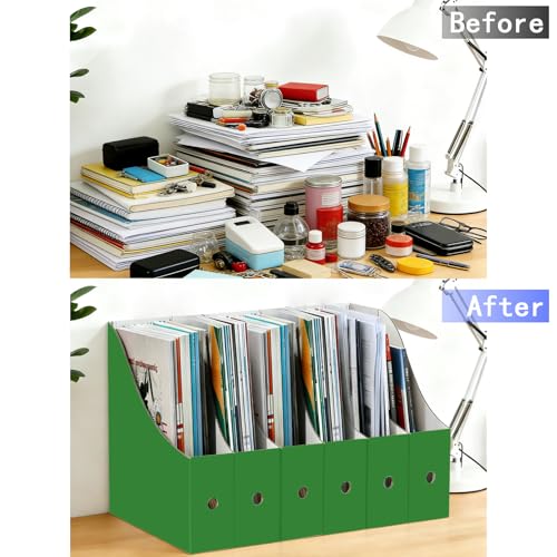 Limitliho 6 Pack Cardboard Magazine Holder for Desk, Book Bins for Classroom Library,Office,Home, 10.6" H x 10.2" L x 3.5" W in Magazine File Holder (Green) - color: Green