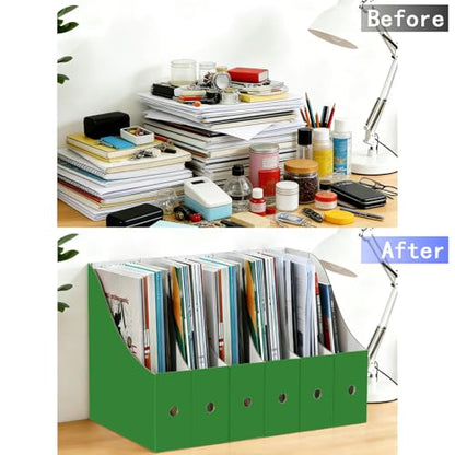Limitliho 6 Pack Cardboard Magazine Holder for Desk, Book Bins for Classroom Library,Office,Home, 10.6" H x 10.2" L x 3.5" W in Magazine File Holder (Green) - color: Green