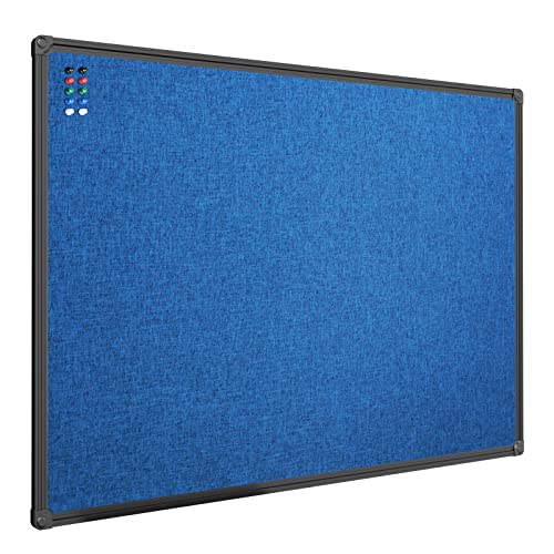 JILoffice Cork Linen Bulletin Board 36 X 24 Inch (Blue), Black Aluminum Frame Wall Mounted Board Memo Pin Board for Office Home and School - color: Blue, size: 36"x 24"