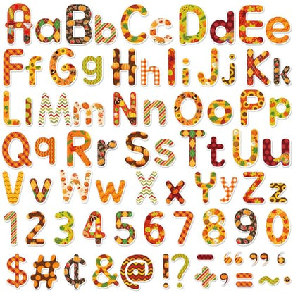 Faccito 231 Pcs Thanksgiving Letters Cutouts for Bulletin Board Decorations Fall Thanksgiving Letter Classroom Bulletin Board Set 4.3" 3.2" Turkey Alphabet Number Punctuation Accent School Decor - style: Fall Thanksgiving