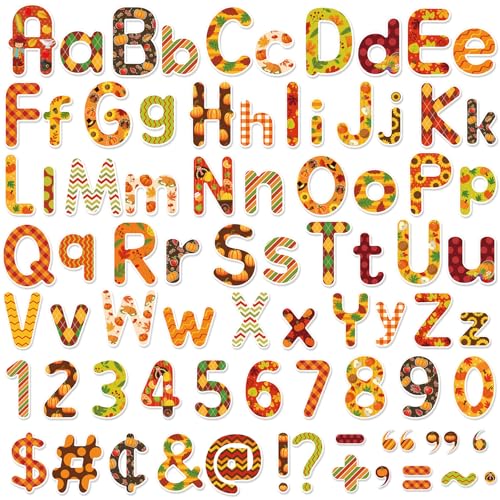 Faccito 231 Pcs Thanksgiving Letters Cutouts for Bulletin Board Decorations Fall Thanksgiving Letter Classroom Bulletin Board Set 4.3" 3.2" Turkey Alphabet Number Punctuation Accent School Decor - style: Fall Thanksgiving