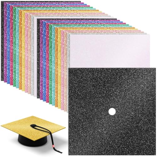 Gersoniel 24 Sheets Glitter Construction Paper for Graduation Cap Decoration Colorful Cardstock Grad Cap Cover Card Stock for Graduation Hat Topper Craft DIY (Colorful,Glitter)