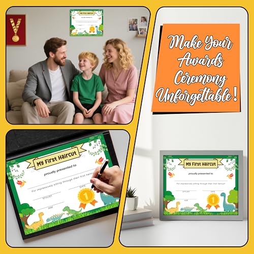 First Haircut Certificate, Dinosaurs First Haircut Keepsake Award Gifts for Kids Baby, 1st Hair Cut Souvenir Milestone Marker Supplies, 25 Pack Achievement Certificates of Recognition, 27 - style: Dinosaurs