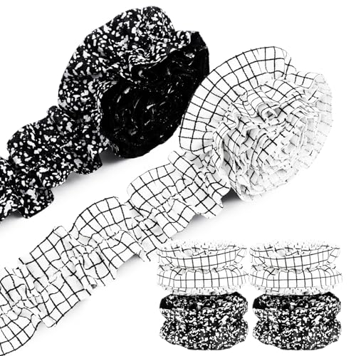 Mooliwe 4 Rolls 40ft Ruffled Black and White Bulletin Board Border for Classroom Fabric Decorate Bulletin Board Trim for Back to School Classroom Teacher Desks Doors Walls Decorations Essentials - style: Popular Styles