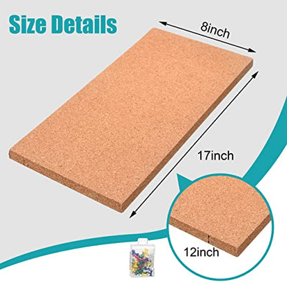 SUNGIFT 17 x 8 Inch Cork Bulletin Board 6 Pack, 1/2" Thick for Office/Home | Frameless Cork Tiles for School, Self-Adhesive Corkboards Wall Decor , 50 PCS Pushpins Included