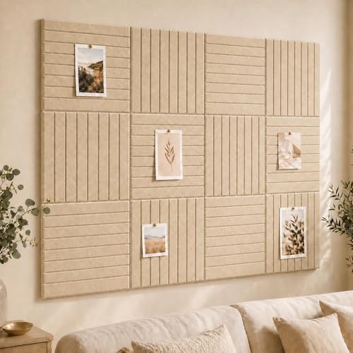 Stripe Felt Bulletin Board Panels 48 x 36 Inch Self Adhesive Wall Tiles Cork Board Alternative for Office Classroom Photos Notes 12 Pack - color: Beige - Stripe, size: 48" x 36"