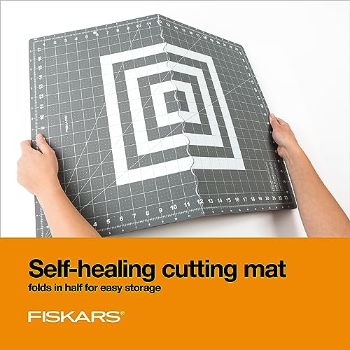 Fiskars Loop Set, Rotary Cutter with 45mm Steel Blade, Sewing Ruler for Precise Measures, Folding Cutting Mat for All Fabric Cutting Needs, Grey