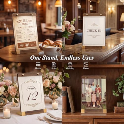 PPH-Sisy 4 Pack Acrylic Sign Holders 5x7 with Wood Base, Tabletop Display Sign Stand for Menu Flyer Poster, Clear Acrylic Paper Frame for Restaurant Coffee Shop Hotel Office Exhibition - size: 5x7-4 Pack