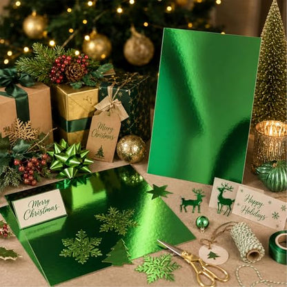 25 Sheets Metallic Grass Green Mirror Cardstock Paper 8.5 x 11 Shimmer Sheets 250gsm/92lb Heavyweight Scrapbook Paper for Certificates, Invitations, Greeting Cards, Crafts, Graduations - color: Green