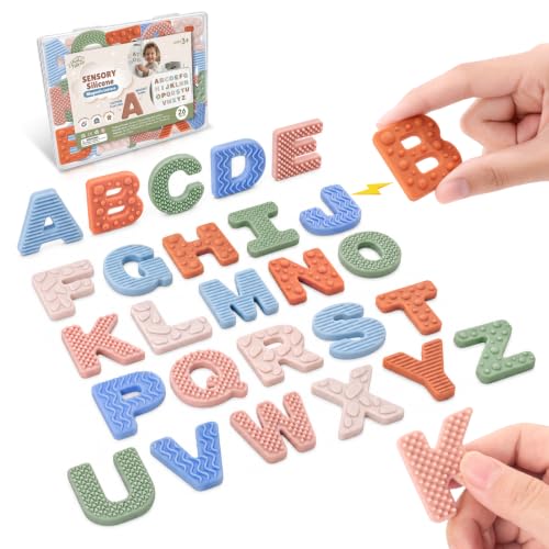 Sensory Silicone Alphabet Magnetic Letters: 26 Uppercase ABC Fridge Magnets for Toddlers & Kids 3+, Preschool Learning Refrigerator ABC Educational Toys, Cute Birthday Gifts for Boys Girls Girl Kids - color: Playful Neutrals