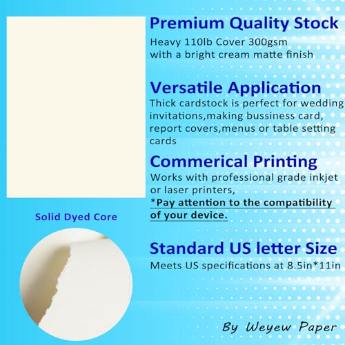 50 Sheets 110lb Cream Cardstock, 8.5" x 11", Heavyweight Off-White Paper Greeting Cards DIY Craft Card Making, 110LB Cover 300 GSM - color: Cream, size: 110lb-50Sheets
