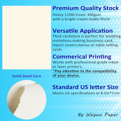 50 Sheets 110lb Cream Cardstock, 8.5" x 11", Heavyweight Off-White Paper Greeting Cards DIY Craft Card Making, 110LB Cover 300 GSM - color: Cream, size: 110lb-50Sheets