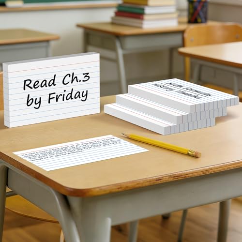 300 Count White Ruled Index Cards, 3x5 Inch Lined Study Flash Cards - 6 Pads, 50 Cards per Pad, Narrow Ruled Note Cards for School, College, Learning, Flashcards with Lines for Notes - color: white & ruled