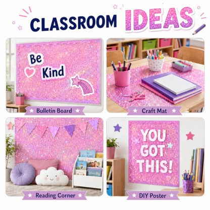 Pastel Pink Iridescent Bulletin Board Paper Roll,17" x20 Ft Bulletin Board Background Paper Roll,Fade Resistant Wrinkle Resistant Poster DIY Crafts Paper Glitter Wallpaper Classroom Office Home Dec - color: Pinik