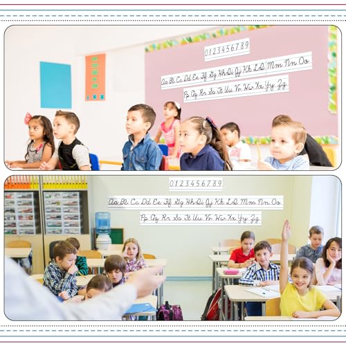 Set of 9 Cursive Writing Bulletin Board Cursive Alphabet Wall Strip for Teacher Supplies, Classroom Teaching Tool, Homeschooling, Kids Education(Simple) - style: Simple