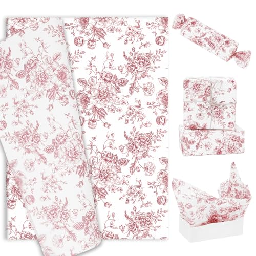 60 Sheets Red Floral Tissue Paper Vintage Flower Gift Wrapping Paper Chinoiserie Decorative Art Papers for Birthday Baby Shower Wedding Party DIY Crafts, 14 x 20 Inch - color: Red, size: 14 x 20 inch