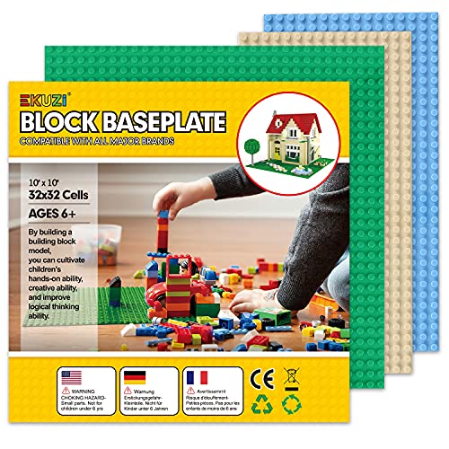 Classic Base Plates Compatible with Bricks & Baseplates, 10"x 10" and 10"x 5" Building Base Combo Set, Thick Boards Base Plates Can Be Used to Build Double Layer Buildings - 3pcs - size: 3PCS