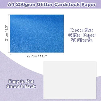 PATIKIL 20Sheets Blue Glitter Cardstock, 8.3x11.7 in A4 Glitter Paper Card Stock Shiny Scrapbook 250gsm Sparkly Paper Large Shimmer for Crafts Scrapbook DIY Art Wedding Party - color: Blue, size: 8.3x11.7 In
