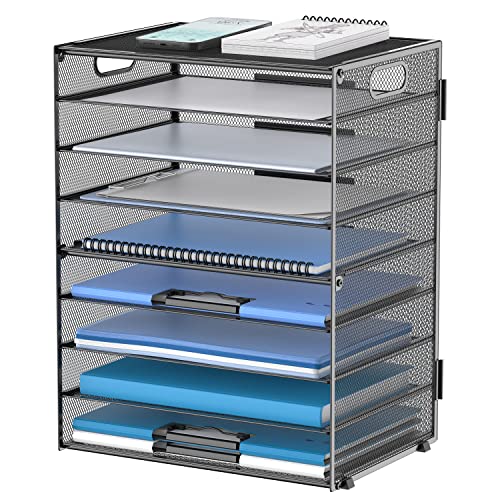 DALTACK 9-Tier Paper Organizer for Desk, Mesh Letter Tray Desk Organizer with Handles, Space-Saving File Organizer for Office Home School Classroom, Black - color: Desk Organizer Black