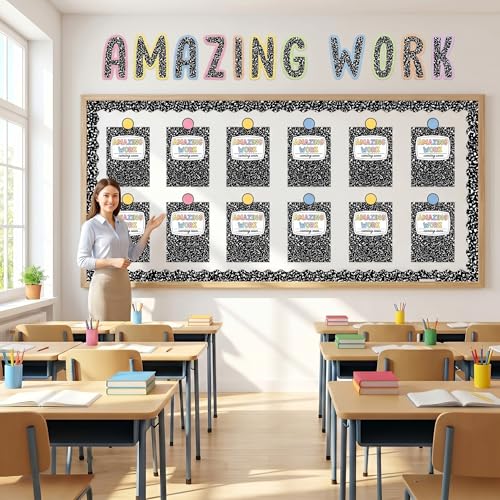 Gersoniel 139 Pcs Student Work Display Bulletin Board Set Amazing Work Decoration Motivational Study Room Cutouts Teachers Display Wall Supply Composition Book Pencil Decoration(Composition Book) - style: Notebook