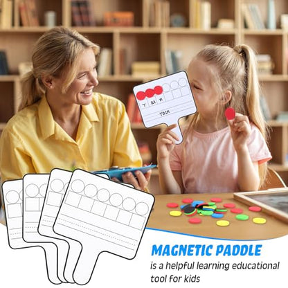 Seajan 9 Pcs Magnetic Paddle Set Education Dry Erase Double Side Handheld Answer Board with Magnetic Counters Discs Phonemic Awareness Phonics Games Toy for Students Kids Teaching Supply (Black) - color: Black