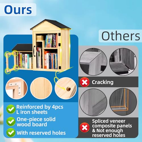 Little Library Box Outdoor, Double Little Library Design with Adjustable Shelf and Large & Small Compartments, Solid Wood with Waterproof Coating & Metal Trim, Sharing Books, Literature & Newspapers - size: 26"L x 13"W x 26"H