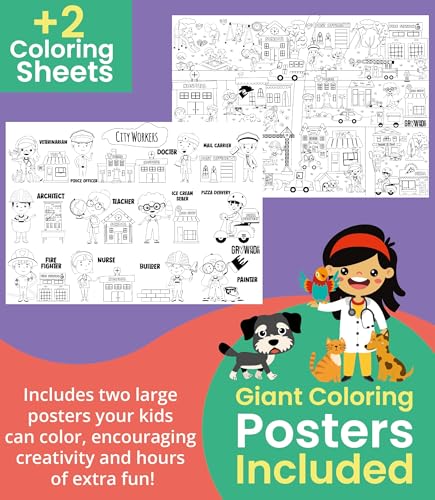 Floor Puzzles for Kids Ages 3-5 4-6 Educational 48 Piece City Jobs Theme with 2 Giant Coloring Posters Preschool Learning Toy Boosts Focus Creativity Screen Free Play Family Time Fun - style: JOBS IN THE CITY