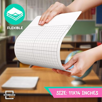 SCRIBBLEDO XY Graph Dry Erase Sheets 11”x14” Math Practice Small White Board Dry Erase Sheets Math Manipulatives Grid Whiteboard Sheets Math Supplies Homeschool Teacher Students Classroom Pack of 10