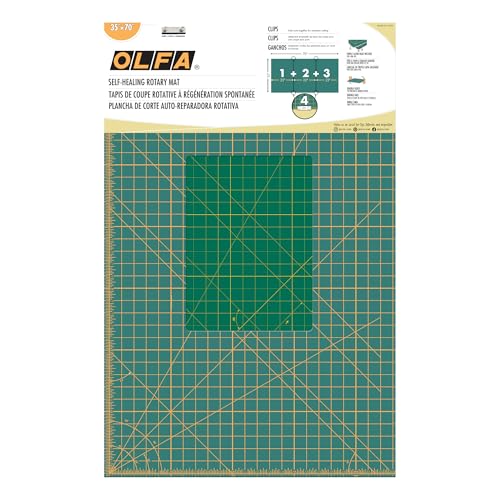 OLFA 35" x 70" Connecting Grid Rotary Cutting Mat Set (RM-CLIPS/3-01) - Self Healing Double Sided 35x70 Inch Cutting Mat with Grid for Fabric & Sewing, Designed for Use with Rotary Cutters (Green) - size: 35"x70" (new)