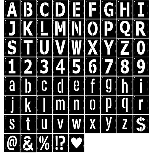 5 Inch Letter Stencils Symbol Numbers Stencil, 68 Pcs Reusable Alphabet Art Craft Templates Interlocking Stencils Kit for Painting on Wood, Wall, Glass, Fabric, Rock, Canvas, Chalkboard, Sign（5Inch） - size: 5 inch