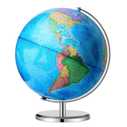 BSHAPPLUS 13 inch Large Globe for Classroom & Home Learning, Political Globe with 195+ Countries, Dry Erase & Waterproof Surface, Solid Stainless Steel Base (No Assembly Required) - color: Blue, size: 13inch