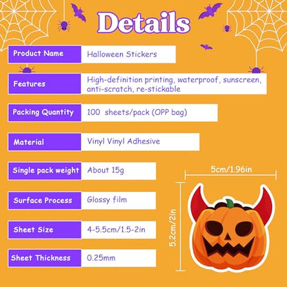 OHOME Halloween Stickers | 100 PCS Halloween Party Favors - Halloween Games Toys Gifts Party Supplies - Crafts Accessories Treats Bulk for Classroom - style: Halloween