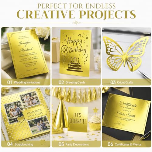 25 Sheets Metallic Gold Cardstock Paper Cardstock 8.5 x 11 Shimmer Sheets 250gsm/92lb Heavyweight Scrapbook Paper for Certificates, Invitations, Greeting Cards, Crafts, Graduations - color: Gold