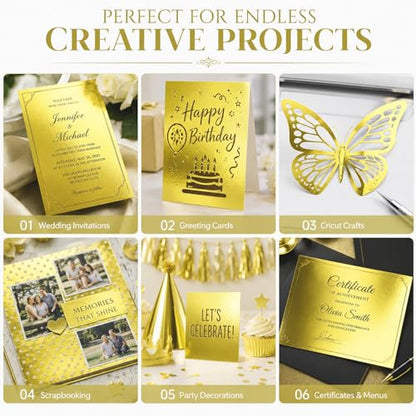 25 Sheets Metallic Gold Cardstock Paper Cardstock 8.5 x 11 Shimmer Sheets 250gsm/92lb Heavyweight Scrapbook Paper for Certificates, Invitations, Greeting Cards, Crafts, Graduations - color: Gold