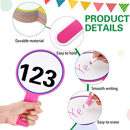 Crtiin 80 Pcs Colorful Dry Erase Paddles Set Include 40 Dry Erase Paddles with 40 Markers Double Sided Handheld Whiteboard for Answer Numbers Voting Blank Fans(Round) - style: Round