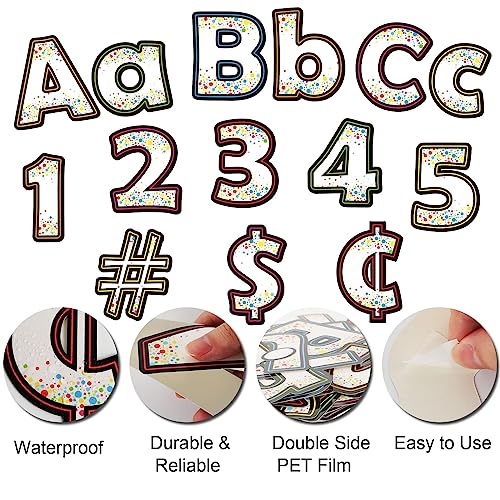 230PCS Confetti Bulletin Board Letters 4 Inch Confetti Letter Cutouts for Poster Board Class Alphabet and Punctuation Cutouts Set for Bulletin Poster Display School Wall Classroom Decor - style: Confetti