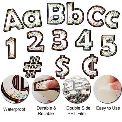 230PCS Confetti Bulletin Board Letters 4 Inch Confetti Letter Cutouts for Poster Board Class Alphabet and Punctuation Cutouts Set for Bulletin Poster Display School Wall Classroom Decor - style: Confetti